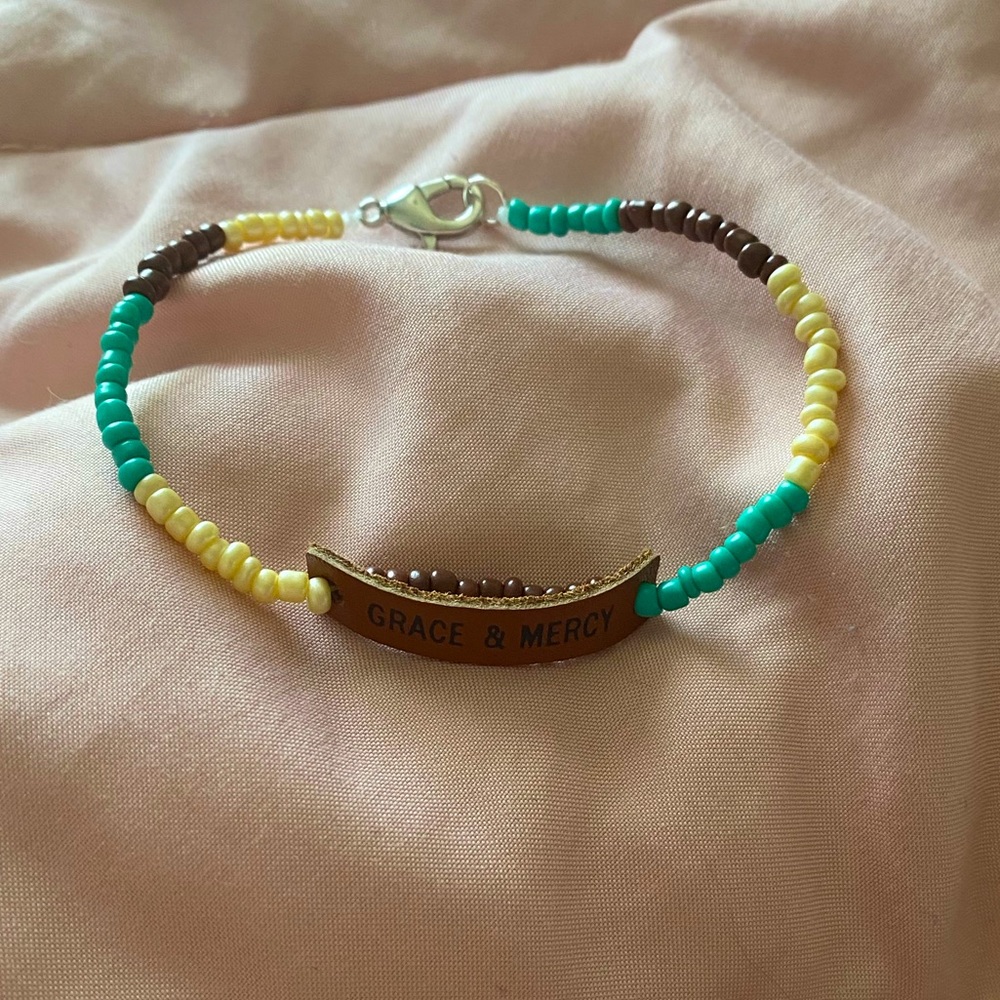 Grace & Mercy Hand Beaded Bracelet Brown Turquoise